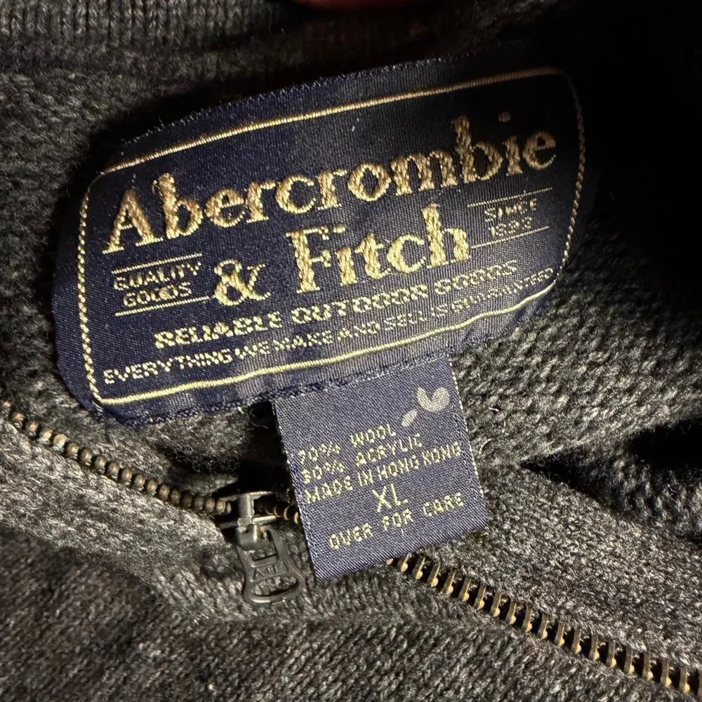 Vintage Abercrombie & Fitch 90s Quarter Zip Wool Blend Sweater Grey Black XL